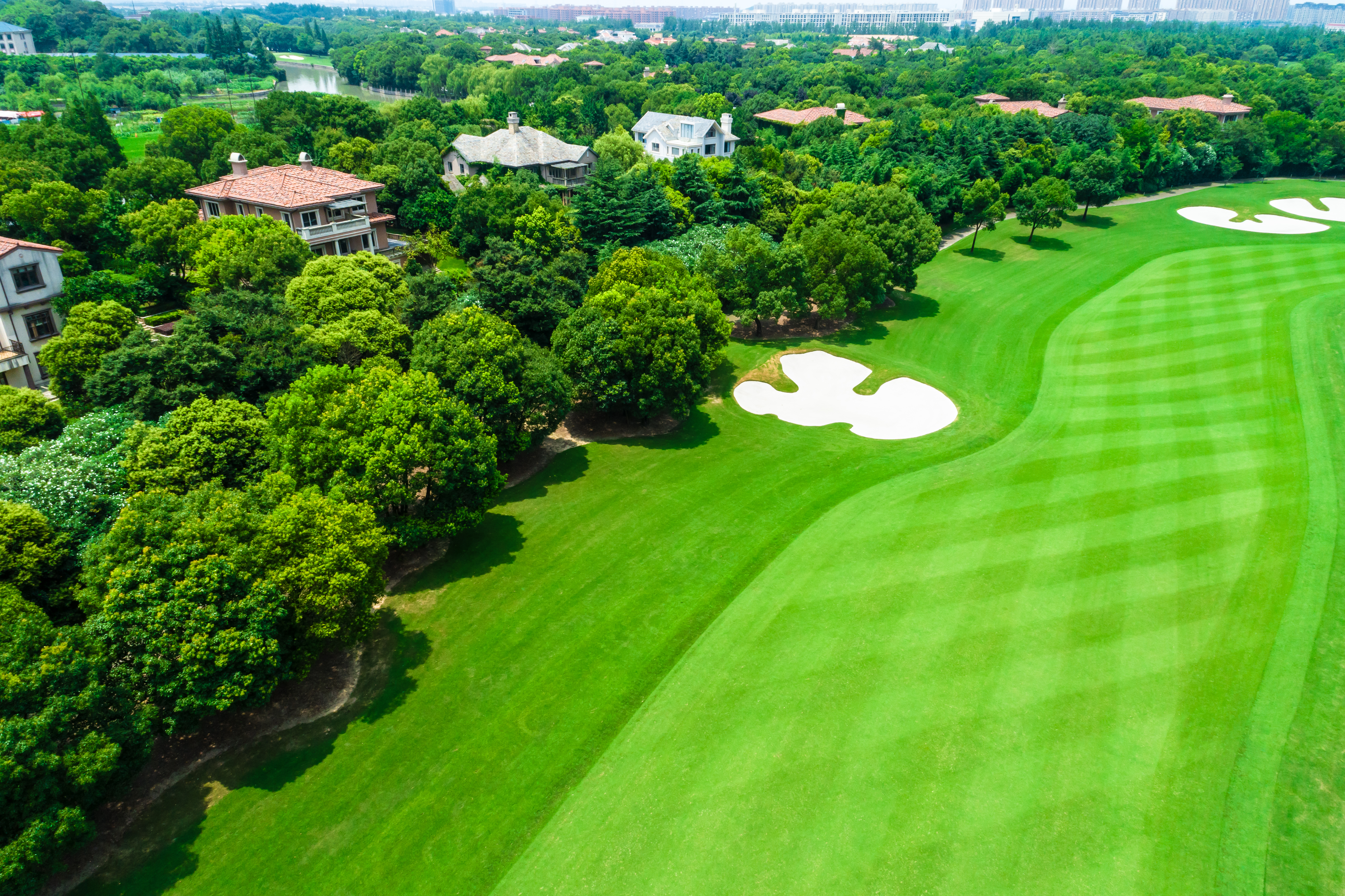 Fotografía aérea de propiedades en campo de golf